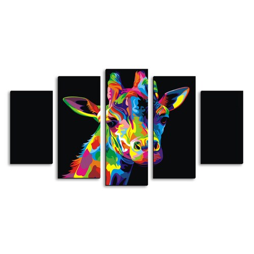 Cuadro decorativo Jirafa Arte Pop Colores moderno decoración 150x80cm 5 piezas