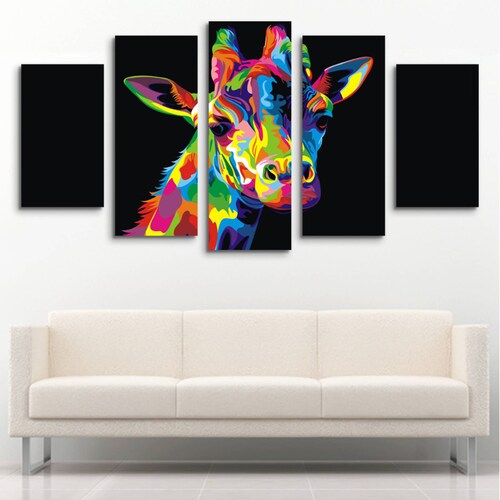 Cuadro decorativo Jirafa Arte Pop Colores moderno decoración 150x80cm 5 piezas