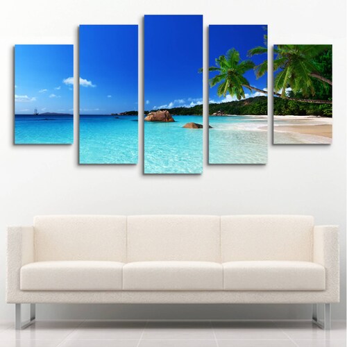 Cuadro decorativo Paisaje de Playa del Caribe moderno decoración 150x80cm 5 piezas