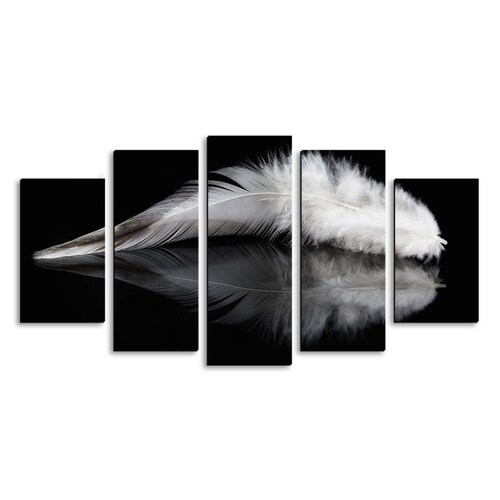 Cuadro decorativo Pluma Blanca Estilo Minimalista moderno decoración 150x80cm 5 piezas