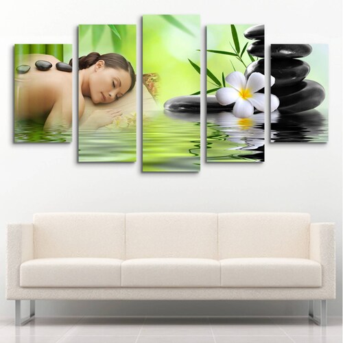 Cuadro decorativo Decoración para Spa Color Verde moderno decoración 150x80cm 5 piezas