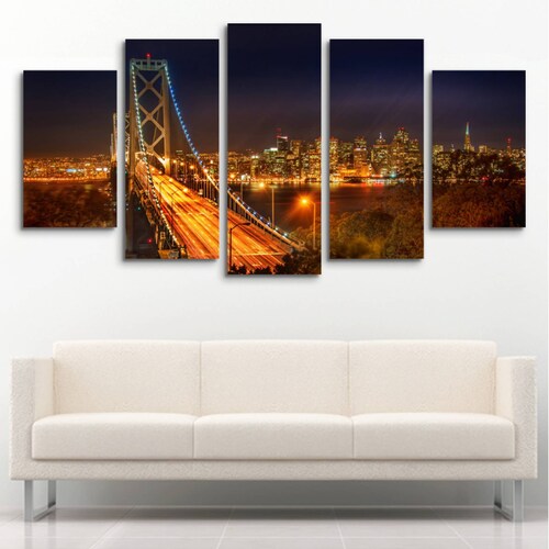 Cuadro decorativo Nueva York Puente Ciudades moderno decoración 150x80cm 5 piezas