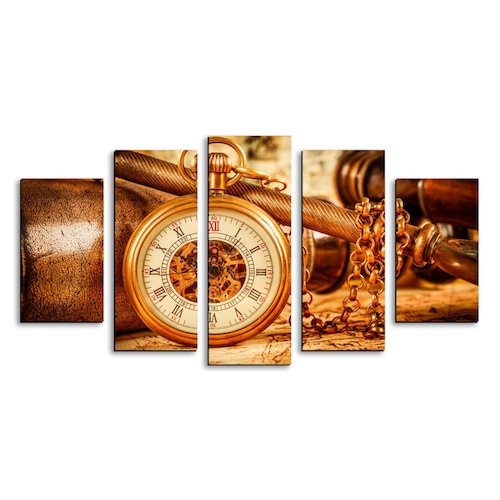 Cuadro decorativo Reloj Vintage decoración 150x80cm 5 piezas