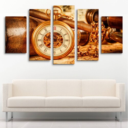 Cuadro decorativo Reloj Vintage decoración 150x80cm 5 piezas