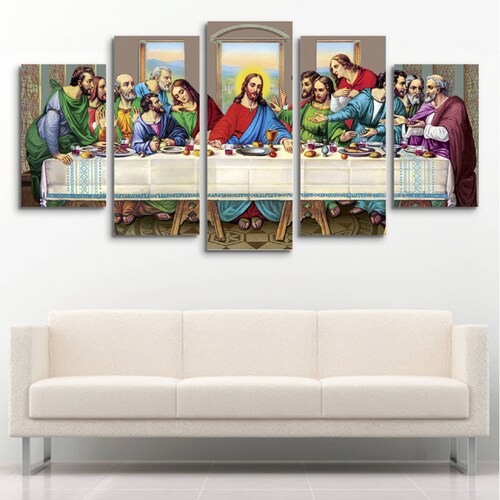 Cuadro decorativo Última Cena moderno decoración 150x80cm 5 piezas