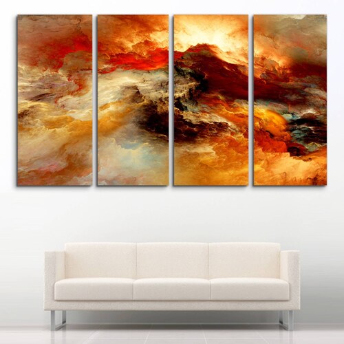 Cuadro decorativo Abstracto Rojo Tormenta Minimalista 2 metros x 120cm Grandes Modernos 4 Piezas