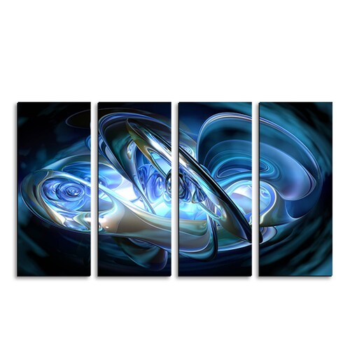 Cuadro decorativo Abstracto Fractal Azul 2 metros x 120cm Grandes Modernos 4 Piezas
