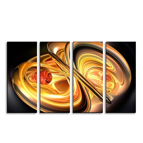 Cuadro decorativo Abstracto Fractal Amarillo 2 metros x 120cm Grandes Modernos 4 Piezas