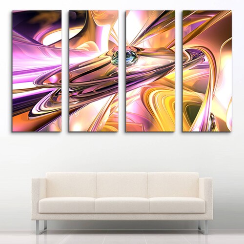 Cuadro decorativo Abstracto Fractal Reflecciones 2 metros x 120cm Grandes Modernos 4 Piezas