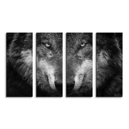 Cuadro decorativo Lobo Gris Minimalista 2 metros x 120cm Grandes Modernos 4 Piezas