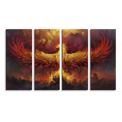 Cuadro decorativo Ave Fénix 2 metros x 120cm Grandes Modernos 4 Piezas