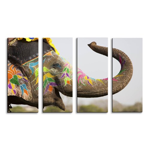 Cuadro decorativo Elefante Hindu, Colores 2 metros x 120cm Grandes Modernos 4 Piezas