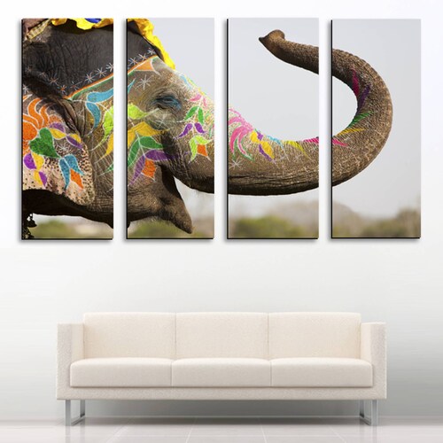 Cuadro decorativo Elefante Hindu, Colores 2 metros x 120cm Grandes Modernos 4 Piezas