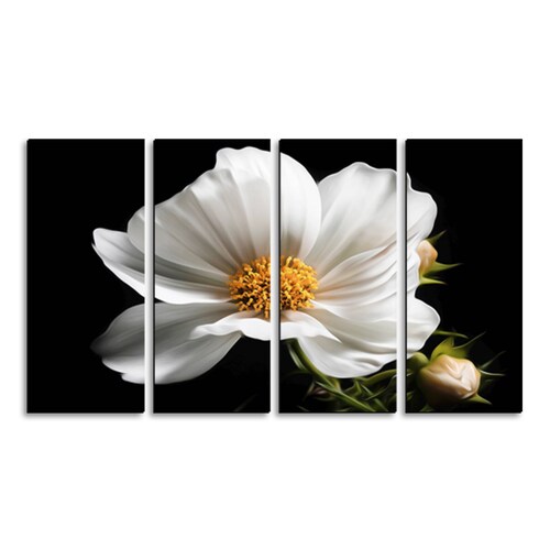 Cuadro decorativo Flor Blanca Minimalista 2 metros x 120cm Grandes Modernos 4 Piezas
