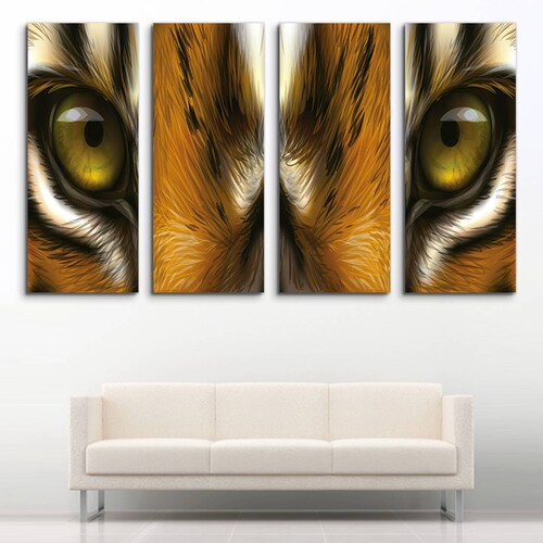 Cuadro decorativo Ojos de Tigre de Bengala  2 metros x 120cm Grandes Modernos 4 Piezas