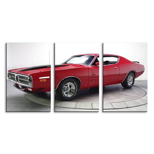 Cuadro decorativo Auto Clásico Vintage Mustang Rojo de Colección moderno decoración 168x86cm 3 Piezas