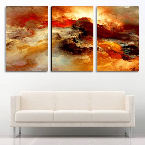 Cuadro decorativo Abstracto Rojo Fuego Minimalista moderno decoración 168x86cm 3 piezas