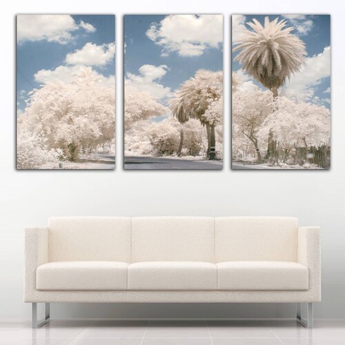 Cuadro decorativo Paisaje Árboles Blancos moderno decoración 168x86cm 3 piezas