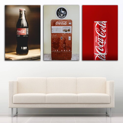 Cuadro decorativo Coca Cola Memorabilia moderno decoración 168x86cm 3 piezas