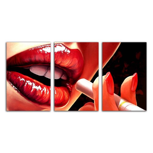 Cuadro decorativo Labios Rojos Mujer Arte Moderno decoración 168x86cm 3 piezas