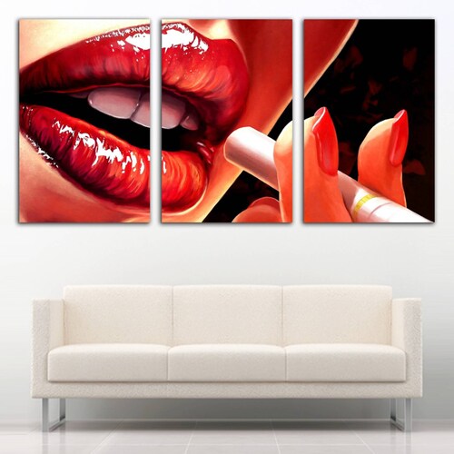 Cuadro decorativo Labios Rojos Mujer Arte Moderno decoración 168x86cm 3 piezas