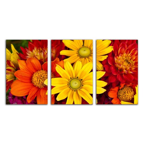 Cuadro decorativo Flores Amarillas y Naranjas moderno decoración 168x86cm 3 piezas