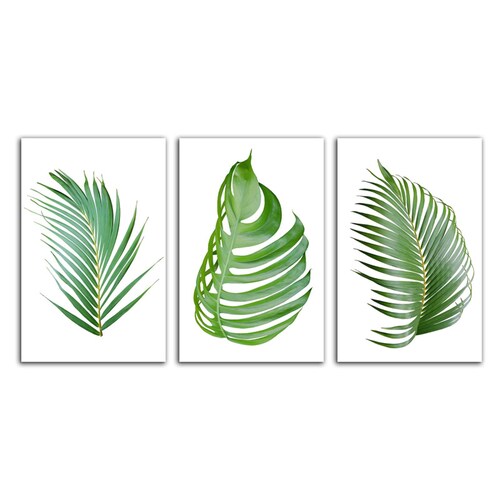 Cuadro decorativo Hojas Verdes plantas moderno decoración 168x86cm 3 piezas