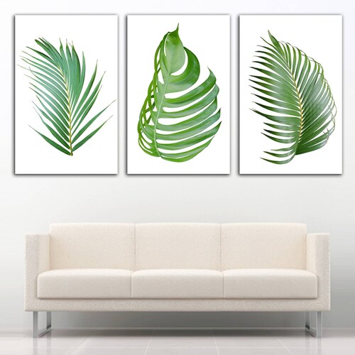 Cuadro decorativo Hojas Verdes plantas moderno decoración 168x86cm 3 piezas