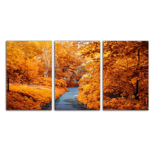 Cuadro decorativo Paisaje Otoño Naranja Naturaleza moderno decoración 168x86cm 3 piezas