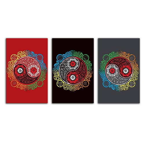 Cuadro decorativo Trío Ying Yang Decoración Zen moderno decoración 168x86cm 3 piezas