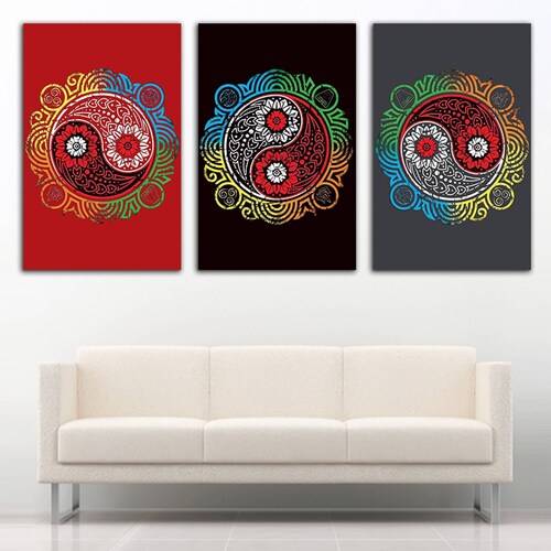 Cuadro decorativo Trío Ying Yang Decoración Zen moderno decoración 168x86cm 3 piezas