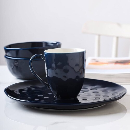 Set Vajilla Piedra Lain 24pz Azul Marino
