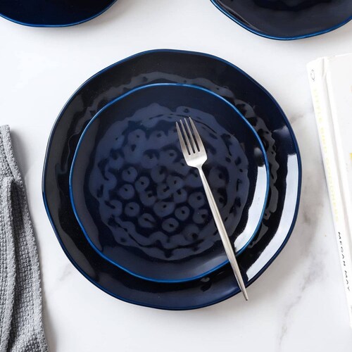 Set Vajilla Piedra Lain 24pz Azul Marino