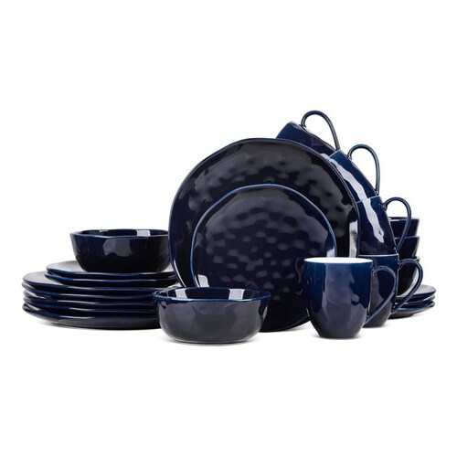 Set Vajilla Piedra Lain 24pz Azul Marino