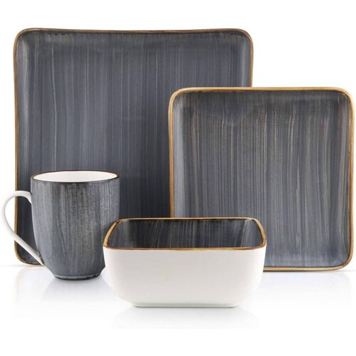 Set Vajilla Porcelana Stonelain Esmeralda 16pz Gris