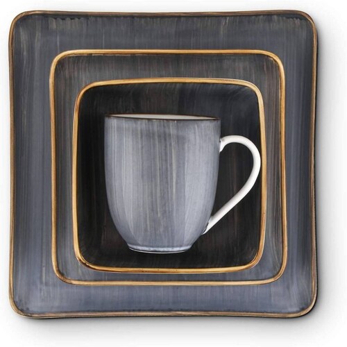 Set Vajilla Porcelana Stonelain Esmeralda 16pz Gris