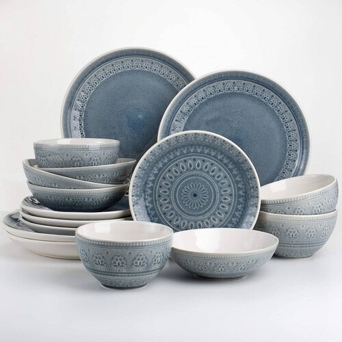 Juego De Vajilla De 16 Piezas De Cerámica Euro Ceramica Gris