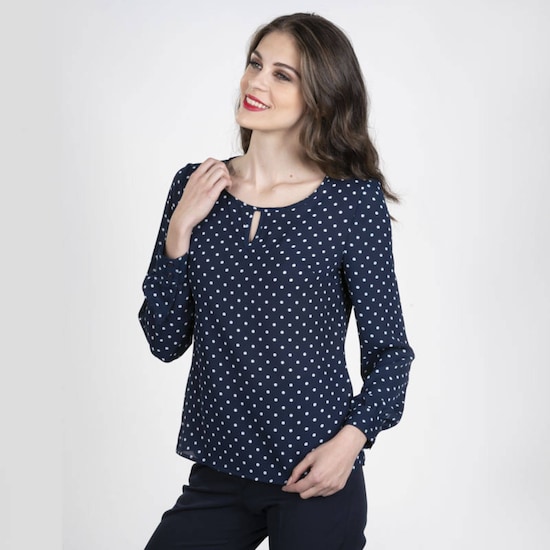 Blusa para Dama Amori Azul Estampado de lunares