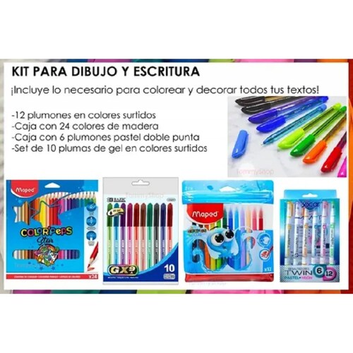 Kit De Dibujo 24 Colores + Plumas De Gel + Plumones Pastel.