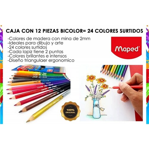 Colores Duales De Madera 24 Surtidos + Plumas Gel + Plumones de Dibujo.