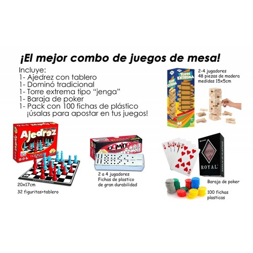 Juegos De Mesa Domino Poker Ajedrez + Tipo Jenga +.