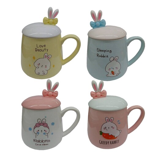 Juego De Tazas ceramica Importación Rabbits Love 4 Piezas