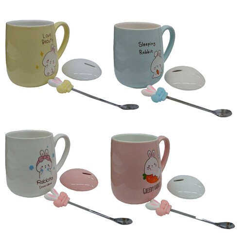 Juego De Tazas ceramica Importación Rabbits Love 4 Piezas