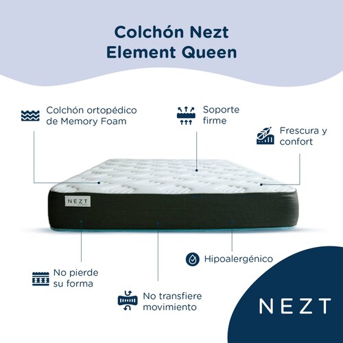 Colchón Queen Element Semi Firme Hipoalergénico| Hd Foam Blanco con Gris