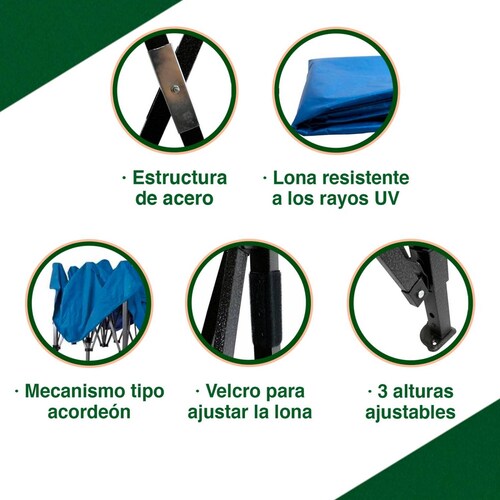 Toldo 3x3 M Plegable Impermeable Para Exterior Azul
