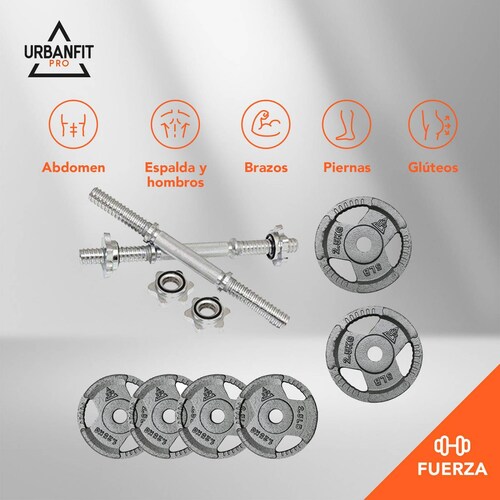 Kit de Pesas  y par de Mancuernas Discos 12 piezas Plateado