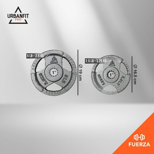 Kit de Pesas  y par de Mancuernas Discos 12 piezas Plateado