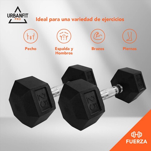 Mancuerna Hexagonal 25 libras (2 pzas) Negro