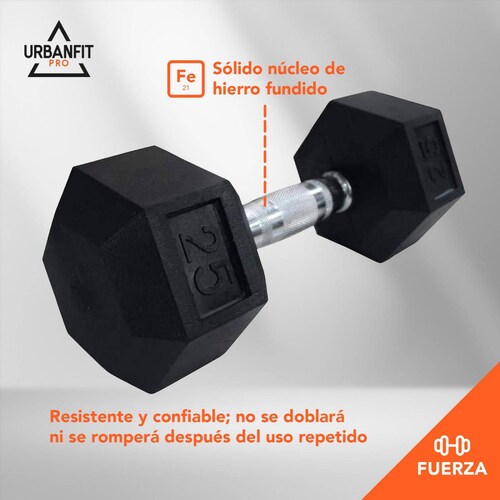 Mancuerna Hexagonal 25 libras (2 pzas) Negro