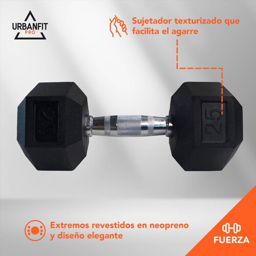 Mancuerna Hexagonal 25 libras (2 pzas) Negro
